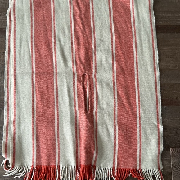 Madewell Orange and Cream Striped Fringed Poncho Cape - Picture 3 of 4